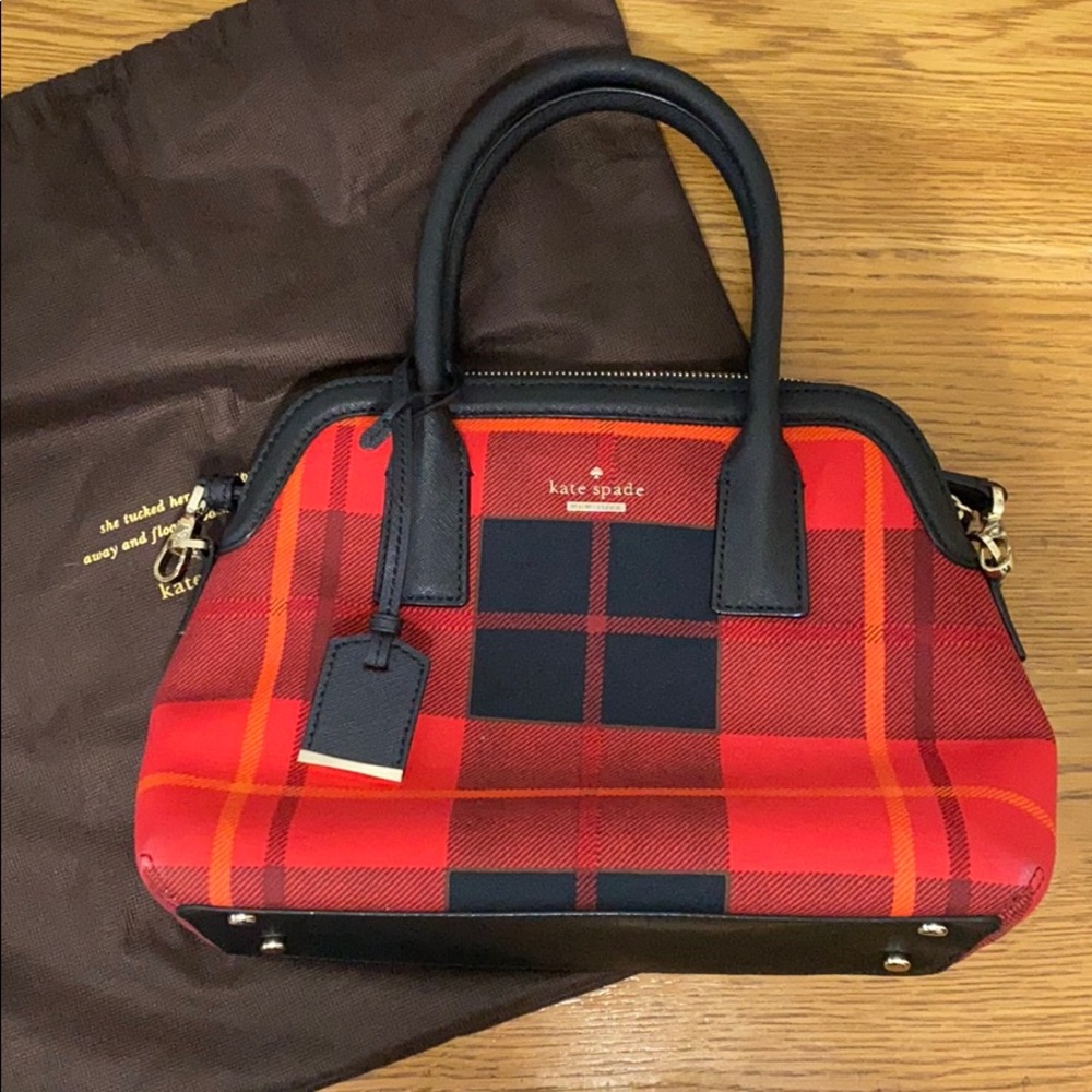 kate spade red and black plaid purse